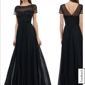 JS Collections Black Beaded Ballgown with Pleated Skirt and Beaded Bodice